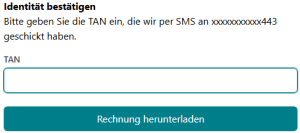 Eingabe der SMS-TAN für den DSGVO-konformen Rechnungsversand